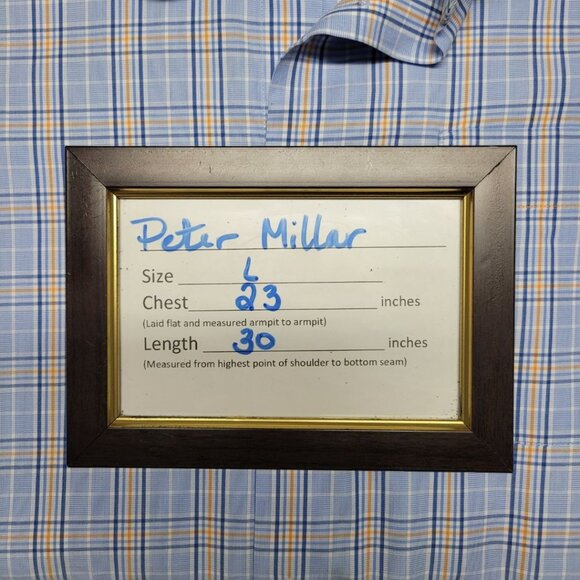 Peter Millar Collared Button Down Shirt Cotton Mens Larhe Baby Blue Plaid Formal - Picture 5 of 8
